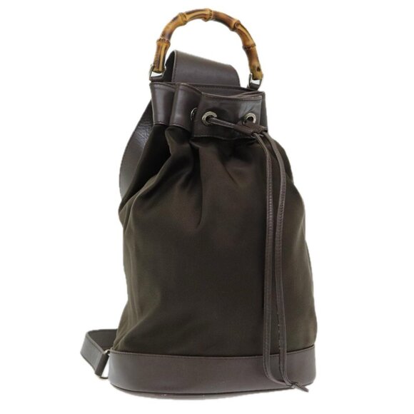 GUCCI Bamboo Backpack Nylon Brown Auth ar12220 - Picture 1 of 16